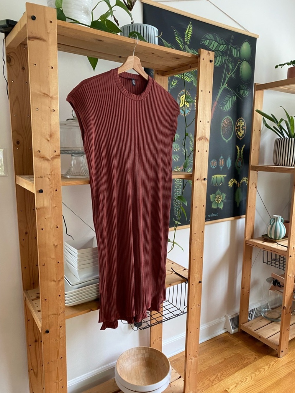 Eileen Fisher Rust Orange Textured Stretch Rib Crew Neck Dress Large - Picture 7 of 15